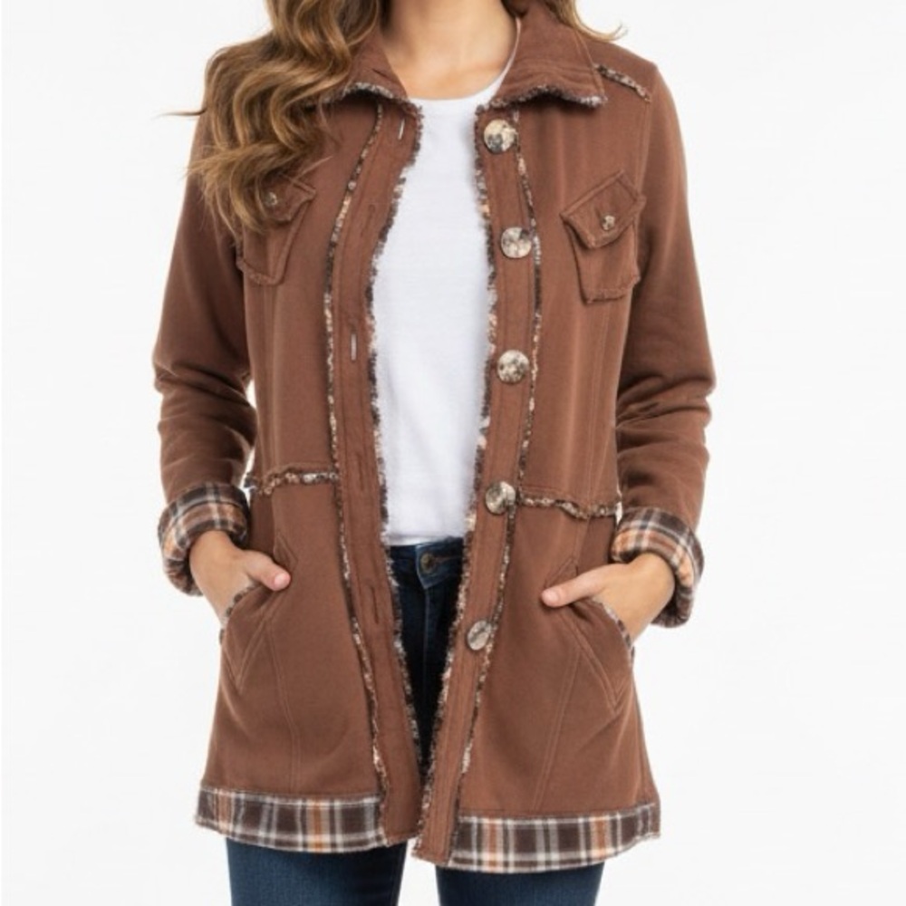 American Rag Brown Frayed Trim Jacket